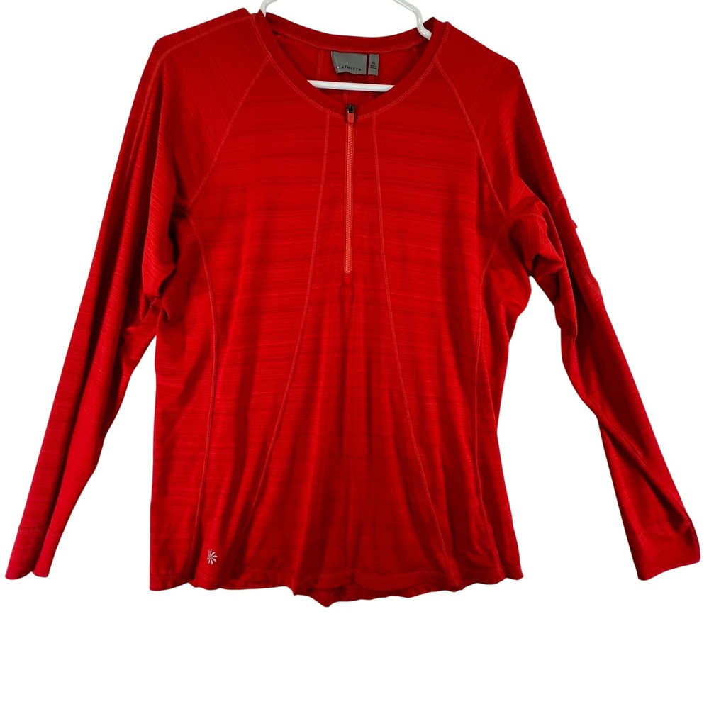 Athleta Quarter Zip Pullover Shirt Women XL Red Textured Long Sleeve Performance